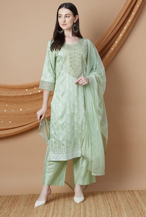 MELANGE Embroidered Yoke Straight Kurta Set
