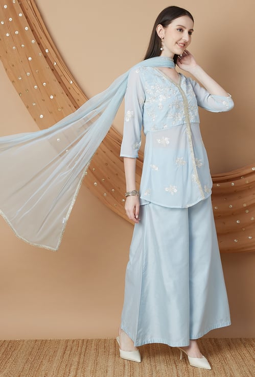 MELANGE Embroidered Straight Kurti Set