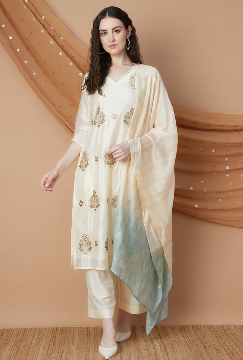 MELANGE Embroidered Straight Kurta Set