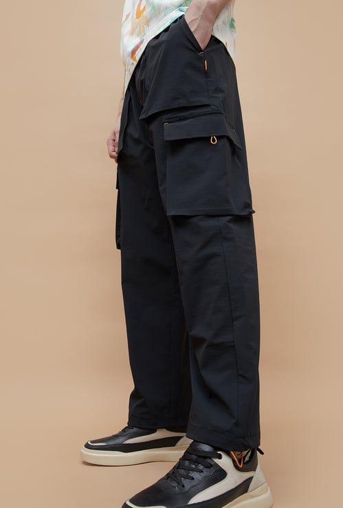 KAPPA Solid Relaxed Fit Sports Cargo Track Pants