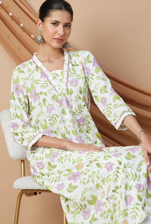 MELANGE Floral Print A-line Kurta