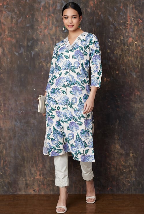 MELANGE Floral Print Straight Kurta