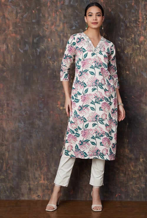 MELANGE Floral Print Straight Kurta