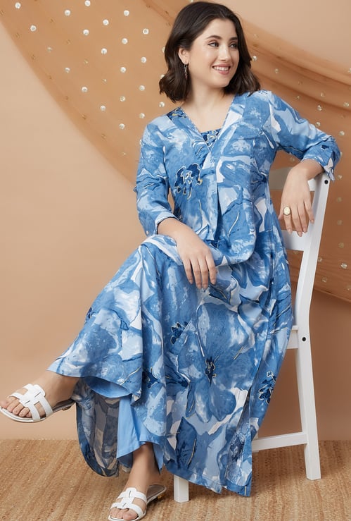 MELANGE Floral Print A-line Kurta