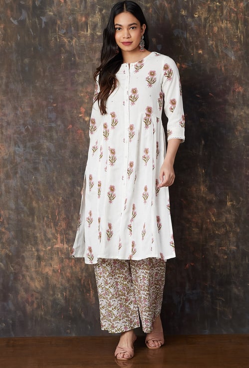 MELANGE Floral Print A-Line Kurta Set