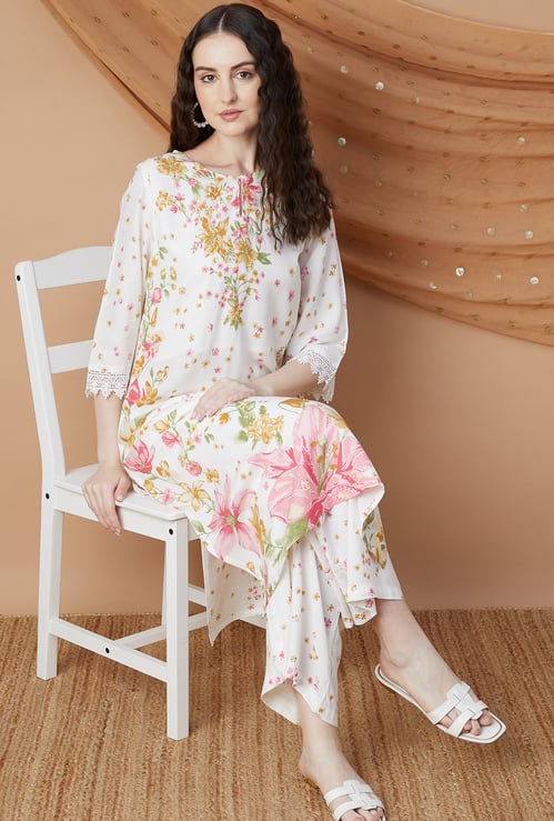 MELANGE Floral Print Straight Kurta Set