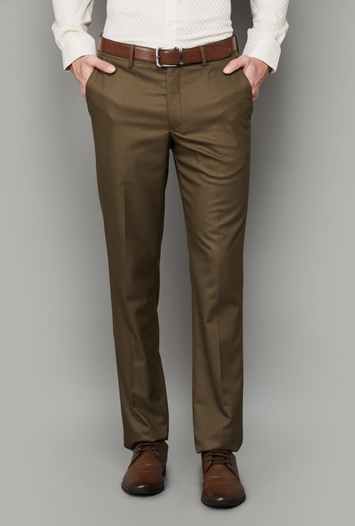 LOUIS PHILIPPE Solid Slim Straight Formal Trousers