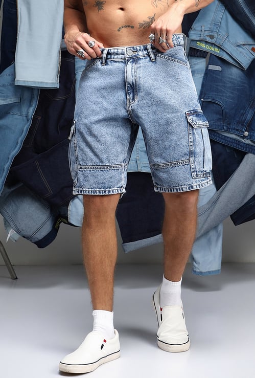 CAMPUS SUTRA Acid Wash Regular Fit Denim Shorts