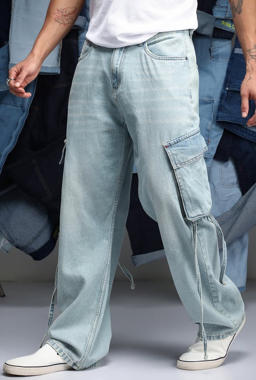 CAMPUS SUTRA Washed Baggy Utility Jeans