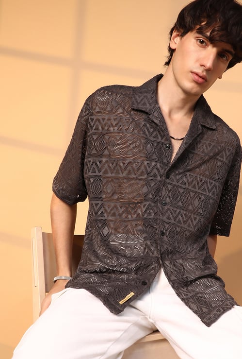 CAMPUS SUTRA Knitted Oversized Shirt