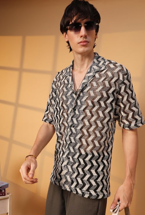 CAMPUS SUTRA Chevron Knit Oversized Shirt