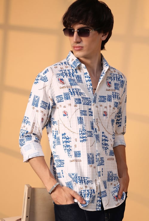 CAMPUS SUTRA Printed Waffle Regular Fit Shirt