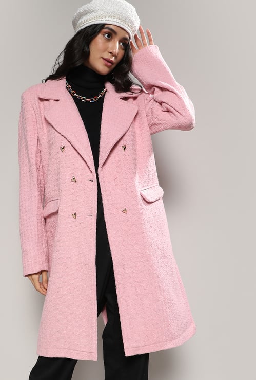 CAMPUS SUTRA Self Textured Long Coat