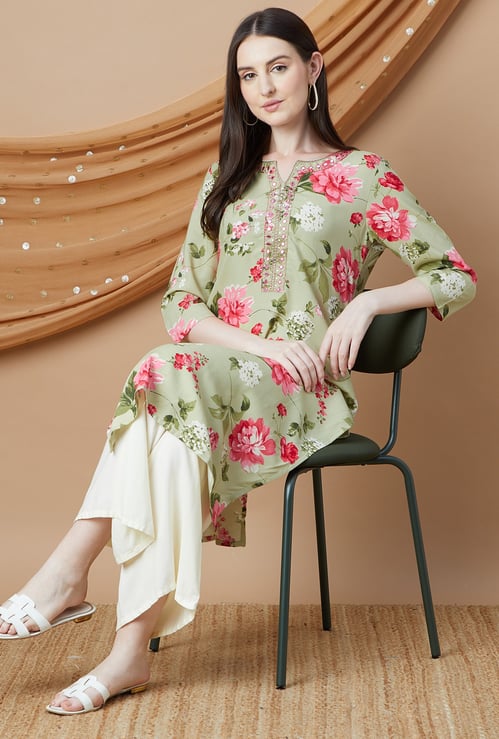 MELANGE Floral Print Straight Kurta