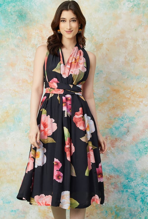 MELANGE Floral Print A-line Dress