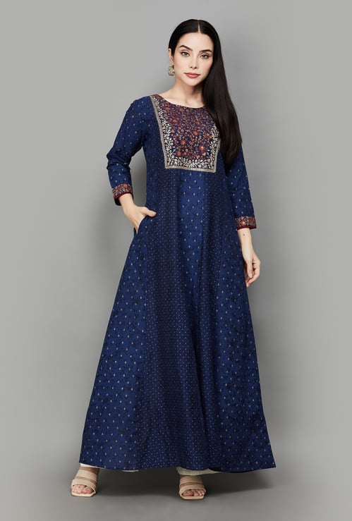SPAN Embroidered Yoke A-Line Kurta
