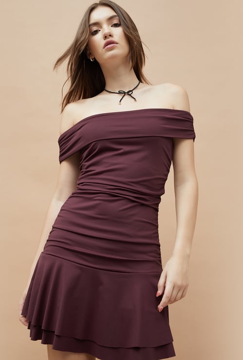 GINGER Ruched Off-Shoulder Mini Dress