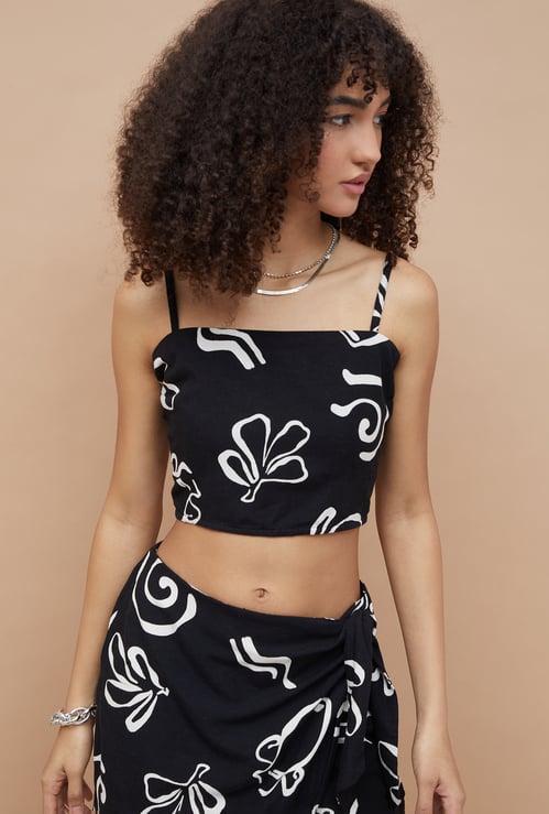 GINGER Printed Crop Spaghetti Top