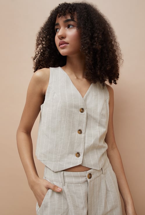 GINGER Striped Crop Vest Top