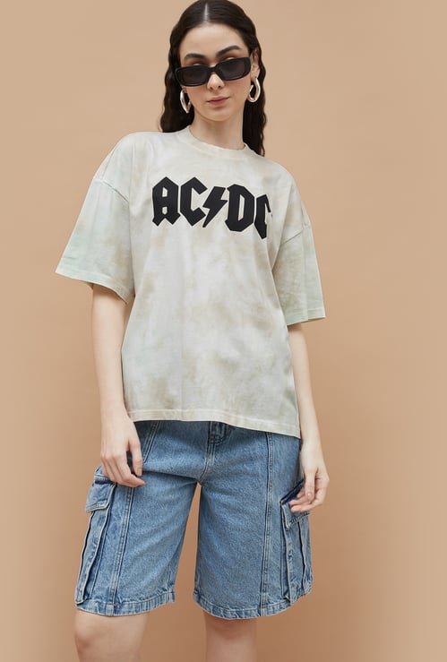 GINGER AC/DC Print Oversized T-shirt