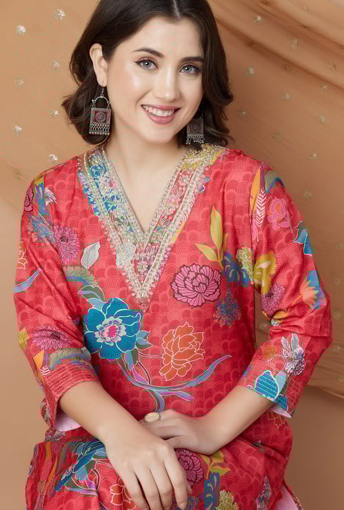 MELANGE Floral Print Straight Kurta