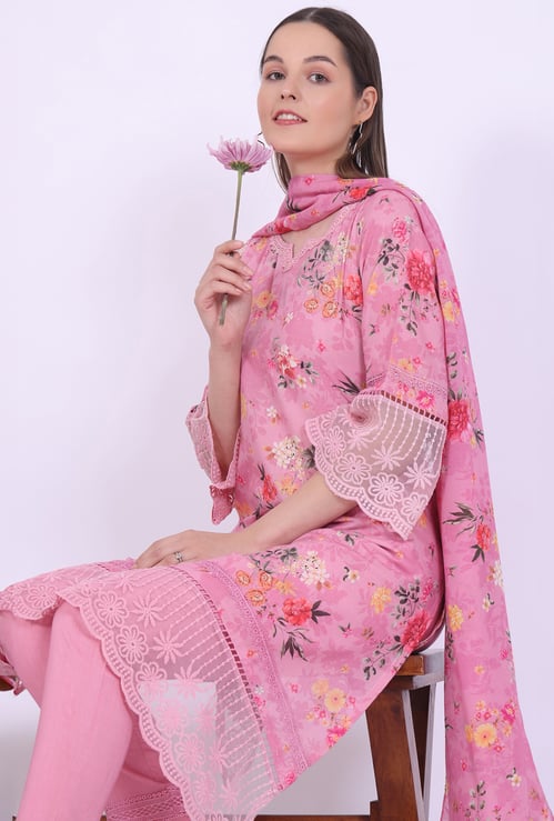 AURELIA Floral Print Straight Kurta Set