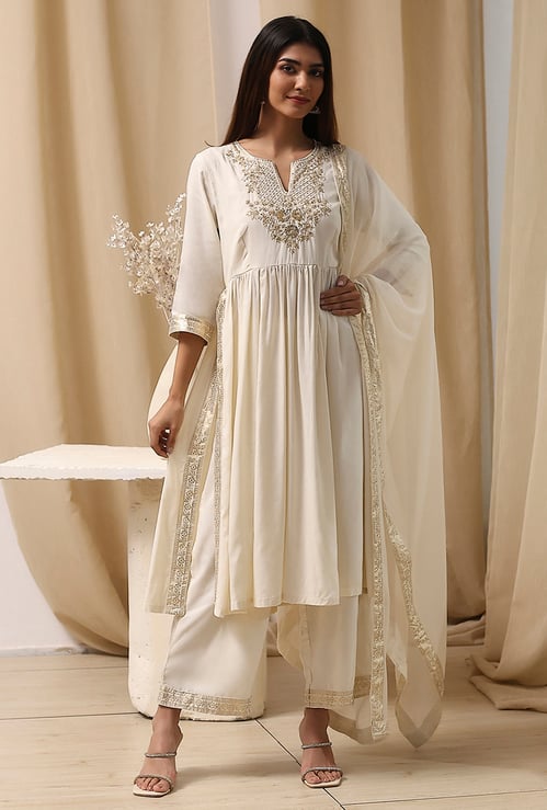 BIBA Embroidered A-Line Kurta Set
