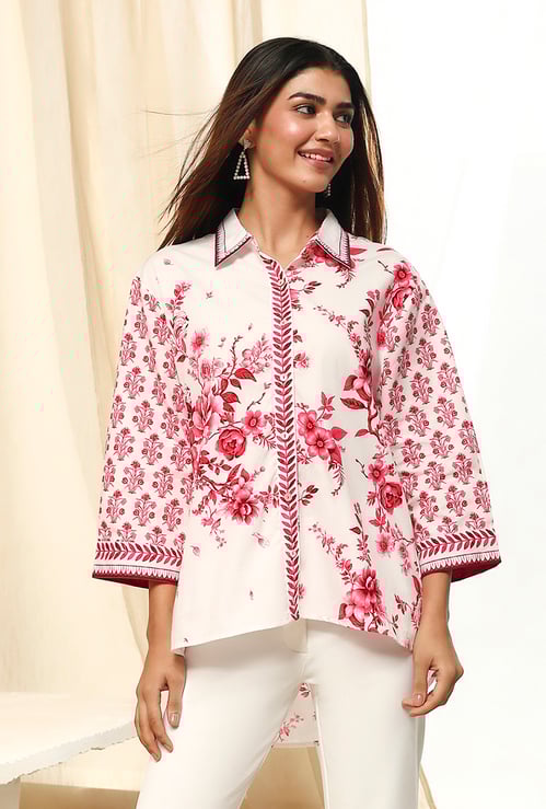 BIBA Floral Print Shirt Style High-Low Tunic