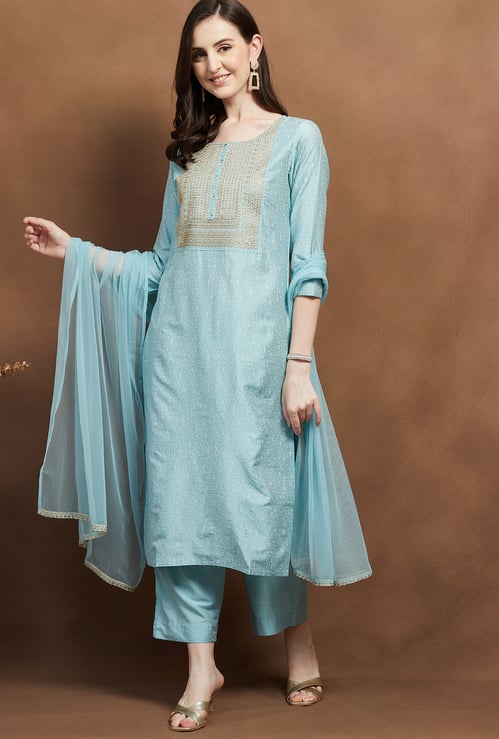 MELANGE Embroidered Straight Kurta Set