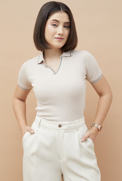CODE CLASSIC Ribbed Johnny Collar T-shirt