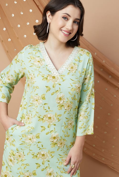 MELANGE Floral Print Straight Kurta