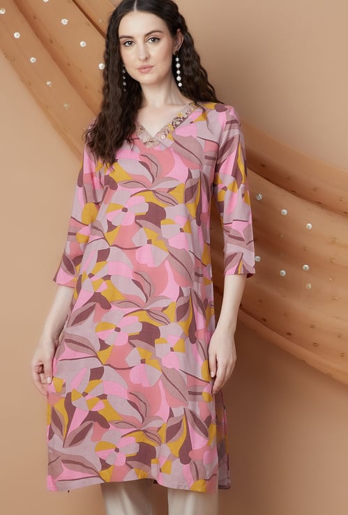 MELANGE Floral Print Straight Kurta