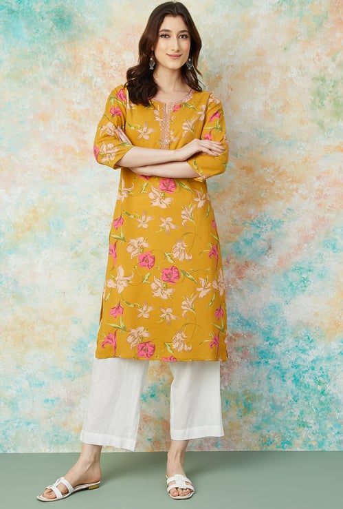 MELANGE Floral Print Straight Kurta