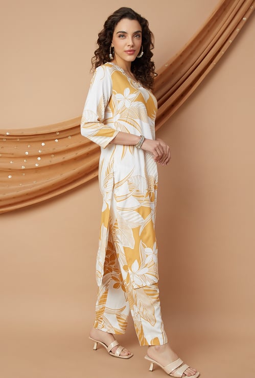 MELANGE Tropical Print Straight Kurta Set