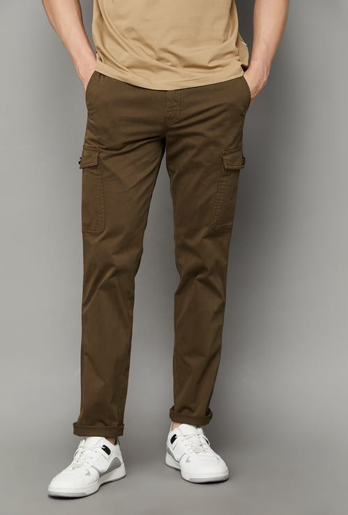 COLORPLUS Solid Slim Fit Cargos