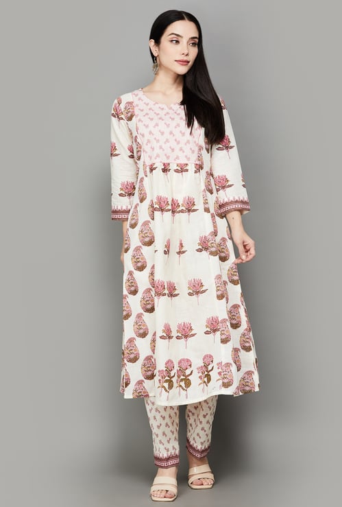 SPAN Floral Print A-line Kurta Set