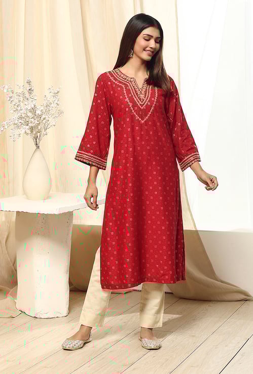BIBA Foil Print Straight Kurta