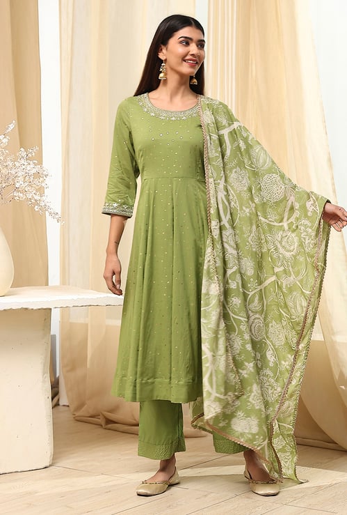BIBA Embroidered A-Line Kurta Set