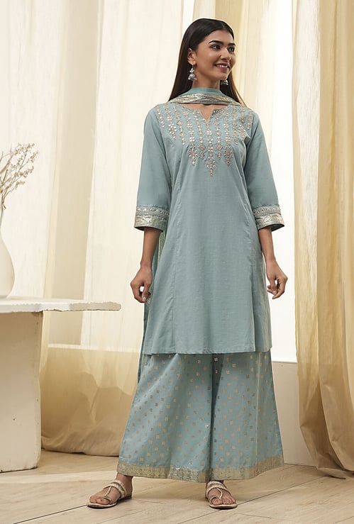 BIBA Yoke Embroidered Kalidar Kurta Set