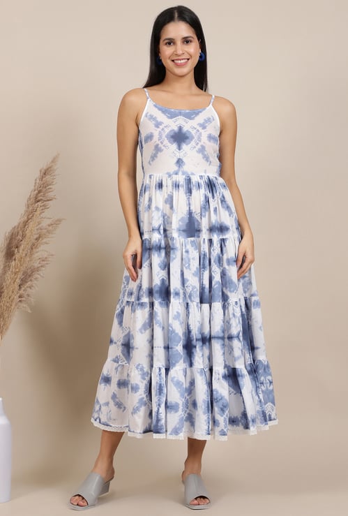 AURELIA Tie & Dye Print Tiered Midi Dress