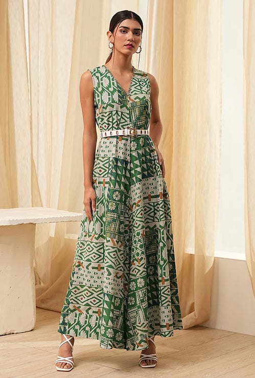 BIBA Aztec Print V-Neck Jumpsuit