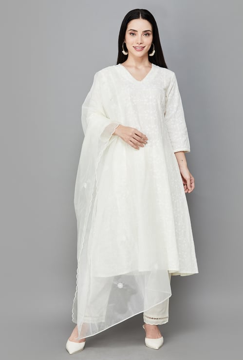 W Embroidered A-line Kurta Set