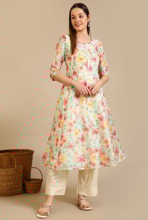 AURELIA Floral Print A-Line Kurta