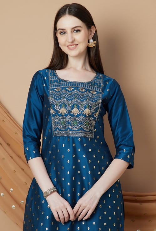 MELANGE Foil Print Straight Kurta