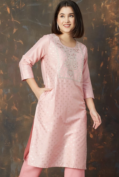 MELANGE Foil Print Straight Kurta