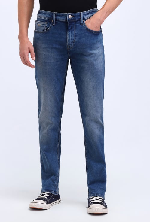 FLYING MACHINE Stonewashed Slash Jeans (Slim Tapered)