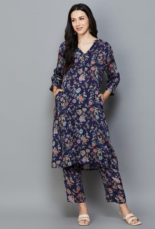 W Floral Printed Straight Kurta Set