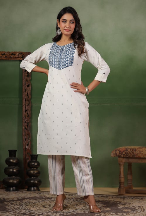 SPAN Embroidered Yoke Straight Kurta Set
