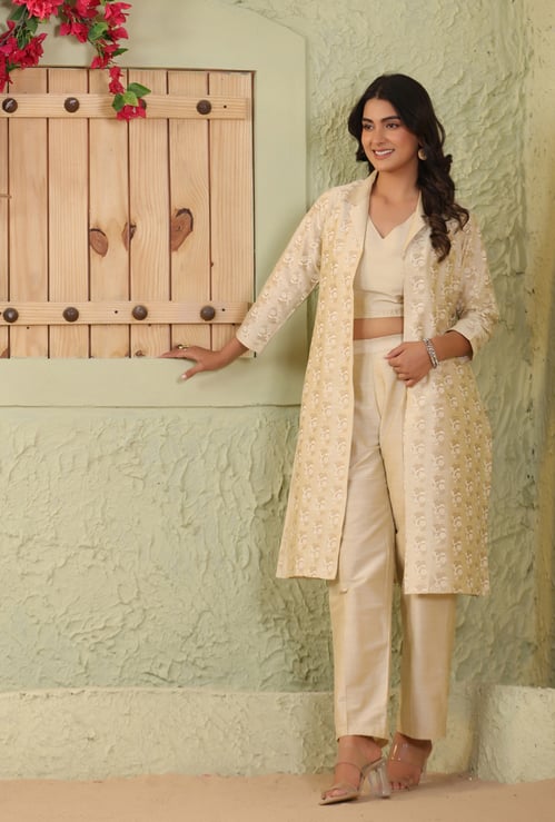 SPAN Self-Striped Co-Ord Set with Printed Jacket