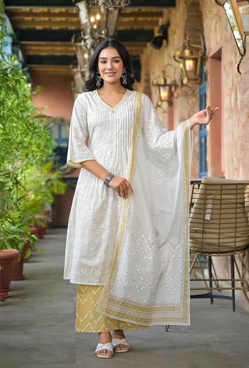 JUNIPER Printed A-Line Kurta Set